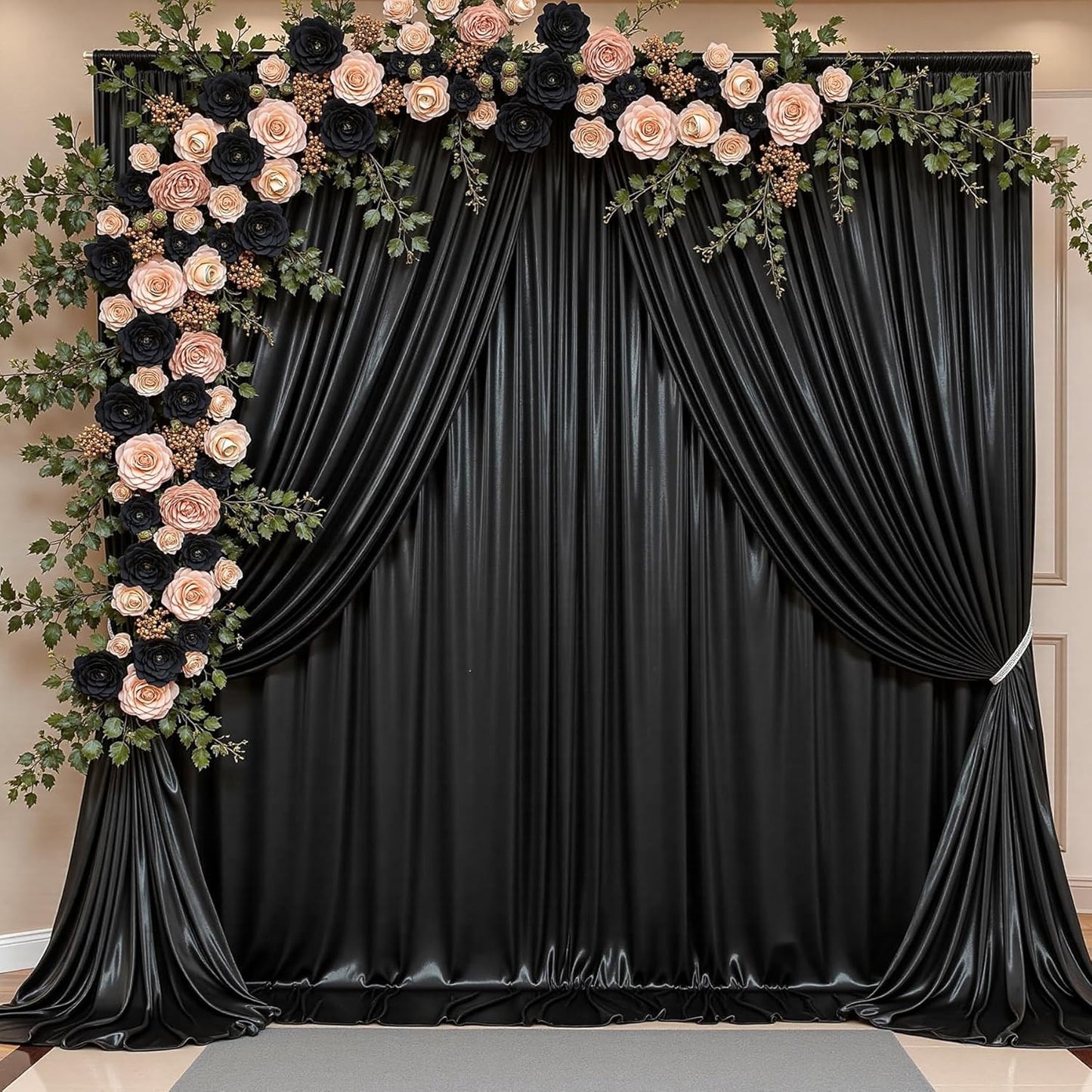 10x10 ft Wrinkle Free Black Sequin Backdrop Curtain for Parties,Thick Not Fall Glitter Wedding Drapes Backdrop,2 Panels 5x10ft Shimmer Photo Wall Back Drop Cloth for Birthday Photography Background