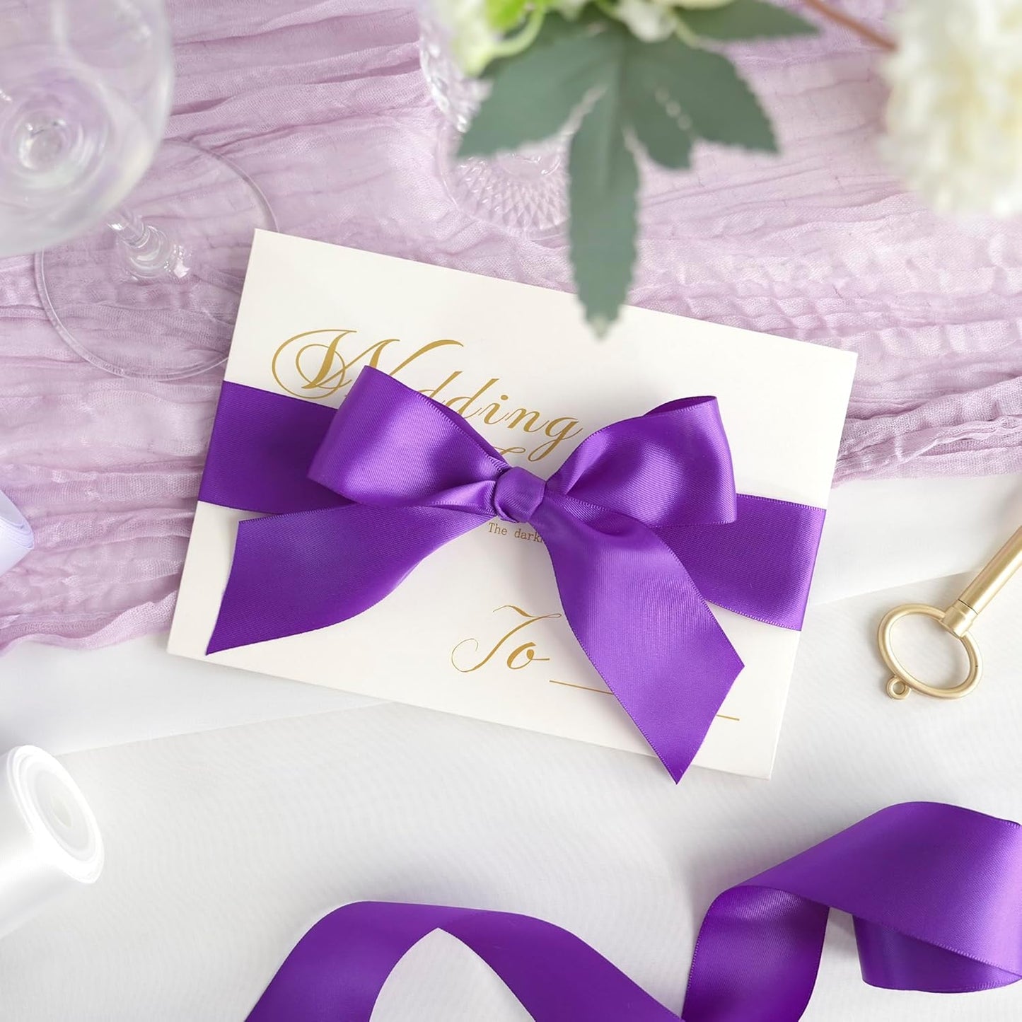 HUIHUANG Purple Ribbon Satin 1-1/2" Wide Double Face Polyester Satin Ribbons for Crafts, Thick Silk Ribbon for Halloween Hair Bows Floral Bouquet Cake Box Decor Party-50 Yards