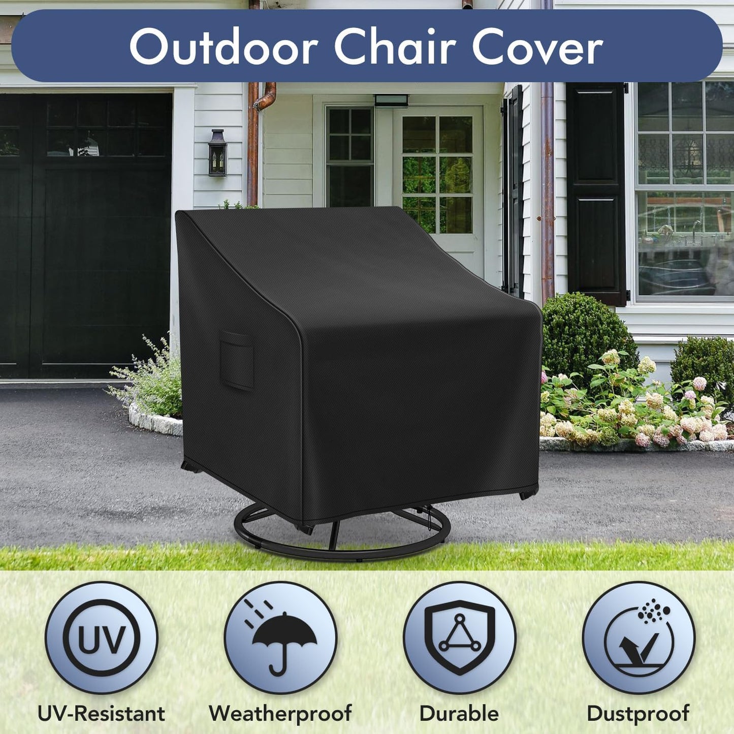 Outdoor Swivel Chair Covers Waterproof, Outdoor Rocking Chair Covers 2 Pack, Patio Chair Covers for Outdoor Furniture Fits up to 30W x 34D x 38.5H inches, Black