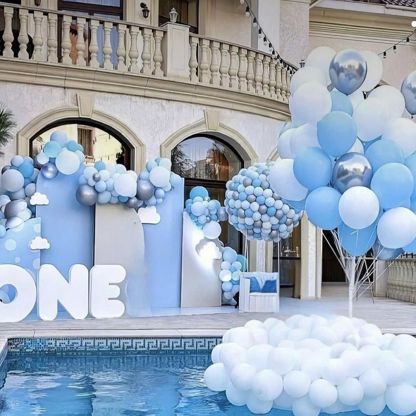 Dusty Baby Blue Balloons, 50Pcs 12 Inches Light Blue White Metallic Gold Confetti Birthday Balloons for Boy Baby Shower Birthday Party Wedding Anniversary Bridal Engagement Graduation Decorations