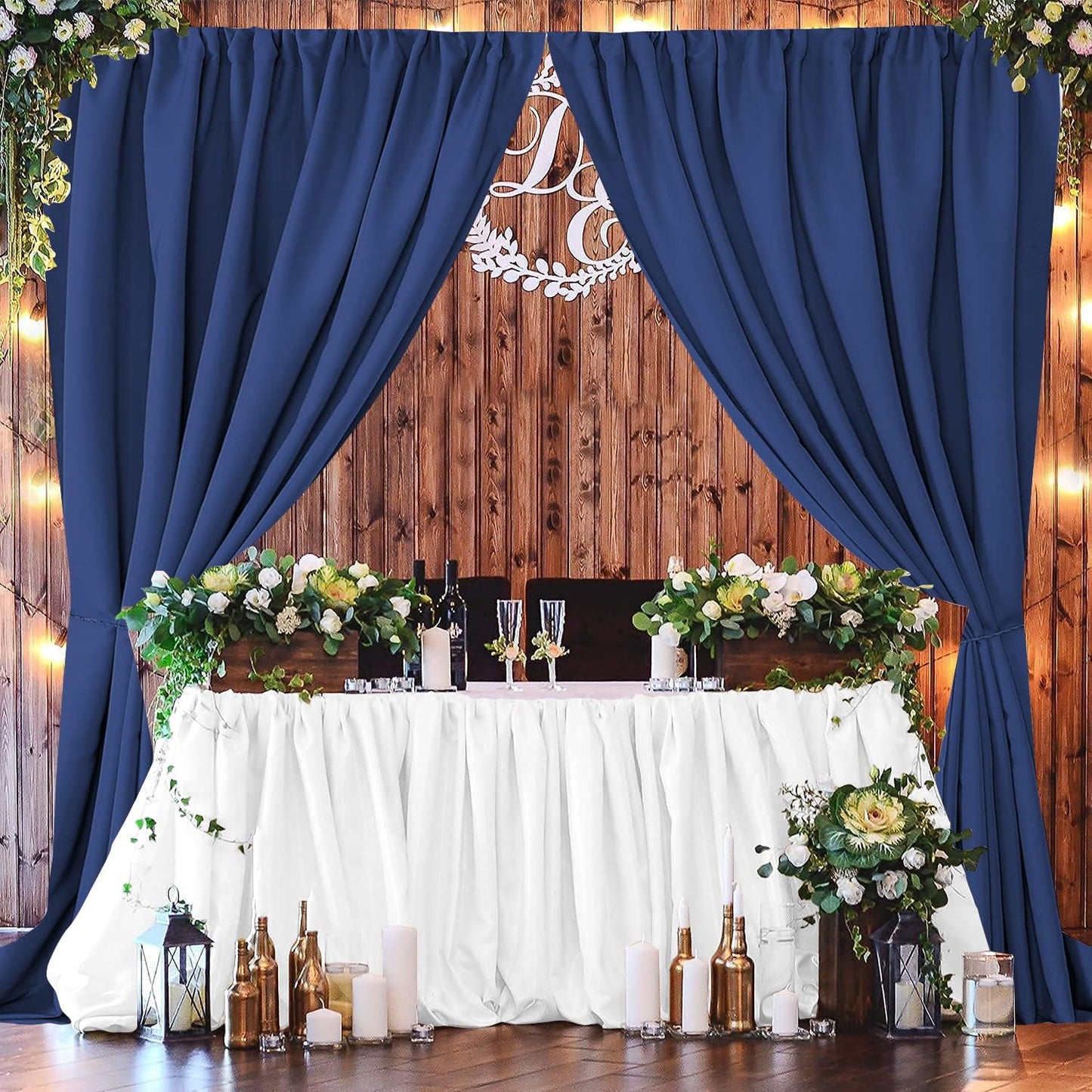 Joydeco Blue Backdrop Curtains for Wedding, Polyester Backdrop Drapes for Photo Background Baby Shower Decorations, Wrinkle Free Polyester 5ft x 7ft Fabric Drape 2 Panels with Rod Pockets