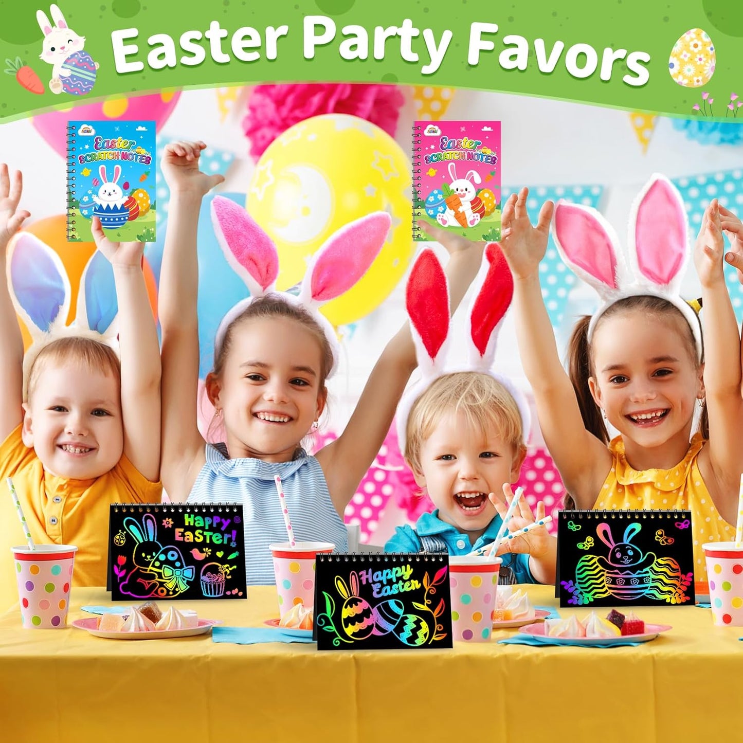 ZMLM Rainbow Scratch Party Favors Kids: Birthday Gifts Toy Bulk Scratch Art Notebook 24 Pack Birthday Goodie Bags Stuffers Girls Boys Art Craft Pad Classroom Prizes School Teacher Supplies (Easter)