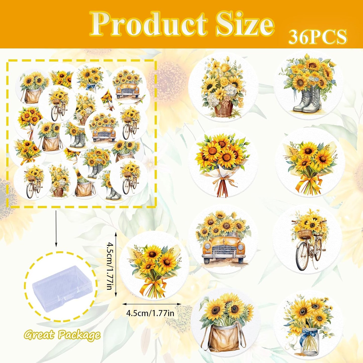 36 Pack Edible Sunflowers Cupcake Toppers Wafer Paper Floiwers Cupcake Picks Edible Yellow Sun Flower Cake Decor for Sunflower Theme Party Wedding Baby Shower Birthday Supplies (Round)