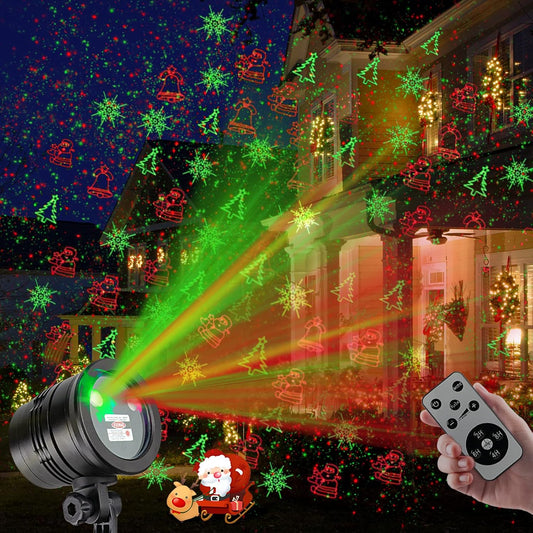Christmas Projector Lights Outdoor, Led Christmas Laser Lights Landscape Spotlight Red and Green Star Show with Remote Control,Indoor Outdoor Holiday Decoration for Party Garden Wall Decoration