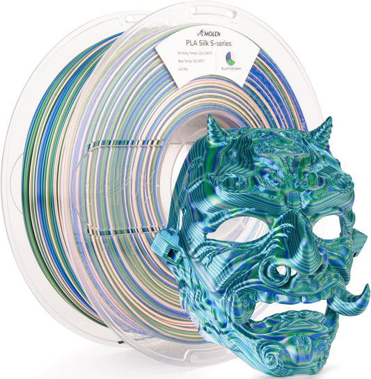 AMOLEN Silk PLA 3D Printer Filament, Shiny Multicolor Rainbow PLA Filament 1.75mm, Fast Color Change PLA 3D Printing Filament for Most FDM 3D Printer, Blue Pink Green, 1kg (2.2lbs)