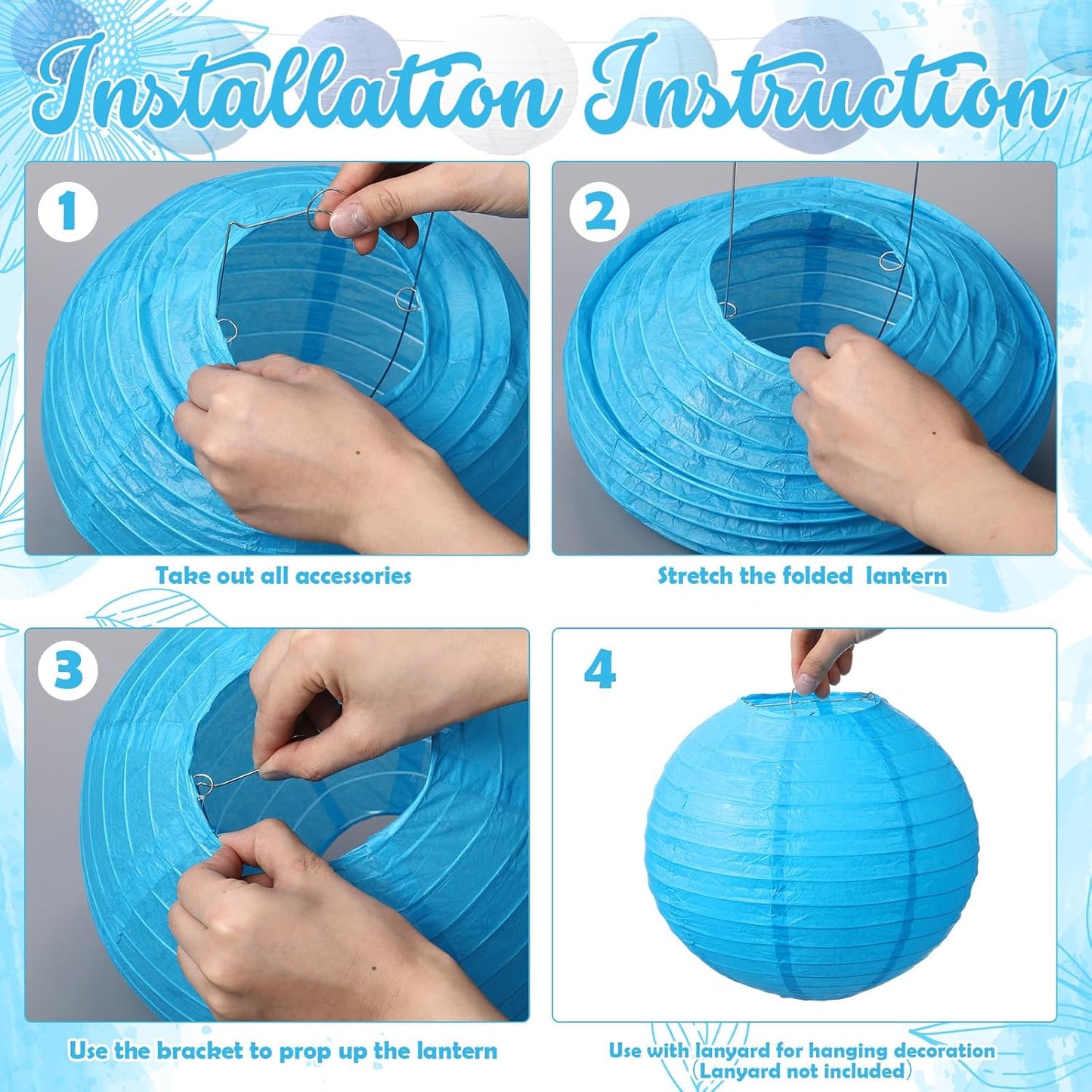 Riakrum 16 Pcs Blue and White Paper Lanterns Birthday Party Decorations Mixed Size 6'' 8'' 10'' 12'' Colorful Chinese Hanging Paper Lanterns for Wedding Home Decorations Supplies