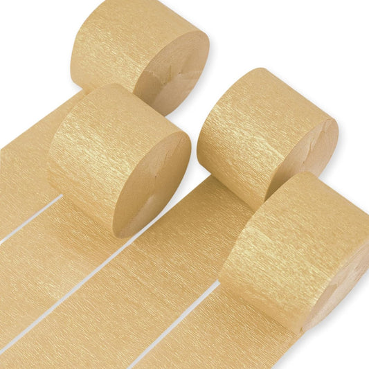 PartyWoo Crepe Paper Streamers 4 Rolls 328ft, Pack of Crepe Paper Pearl Gold Party Streamers, Crepe Paper for Birthday Decorations, Party Decorations, Baby Shower Decorations (1.8 in x 82 Ft/Roll)