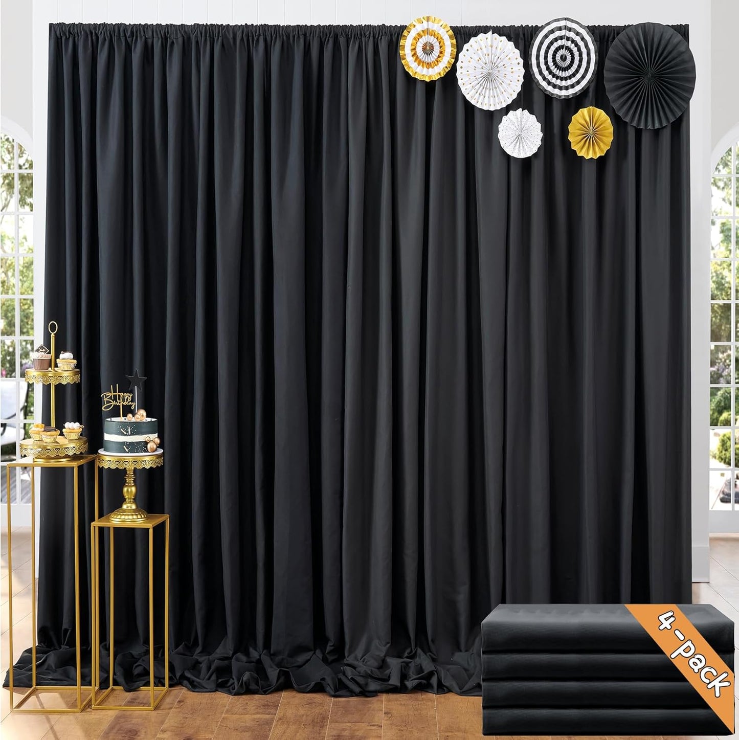 20ft x 10ft Thick Champagne Backdrop Curtains for Parties, 4 Panels 5ft x 10ft Non See Through Black Polyester Wedding Drapes Photo Backdrop for Birthday Party Graudation Photography Home Decor