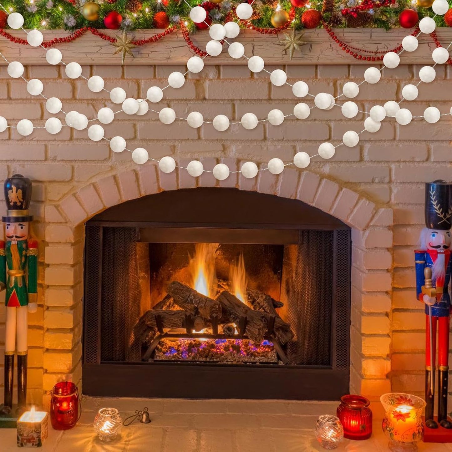 3 Pack Pom Pom Garland Colorful Felt Ball Garland Decorations, 6.5 Feet Long with 30 Balls Banner Hanging Supplies for Christmas, Birthday, Parties (White)