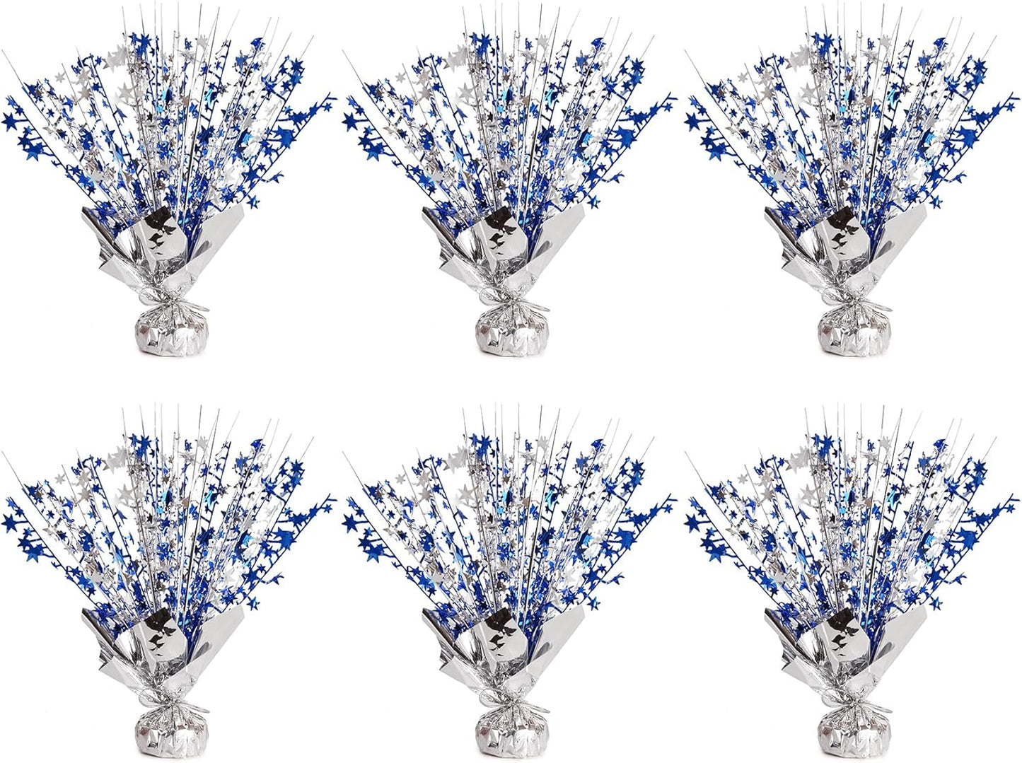 6 Pack Star Table Centerpieces for Party, Birthday Table Decorations for Kids Adults, Party Centerpieces for Tables for Wedding Baby Shower Graduation Holiday Event (Silver NavyBlue)