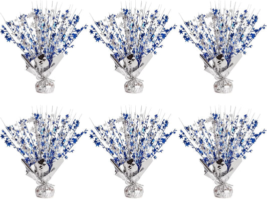 6 Pack Star Table Centerpieces for Party, Birthday Table Decorations for Kids Adults, Party Centerpieces for Tables for Wedding Baby Shower Graduation Holiday Event (Silver NavyBlue)