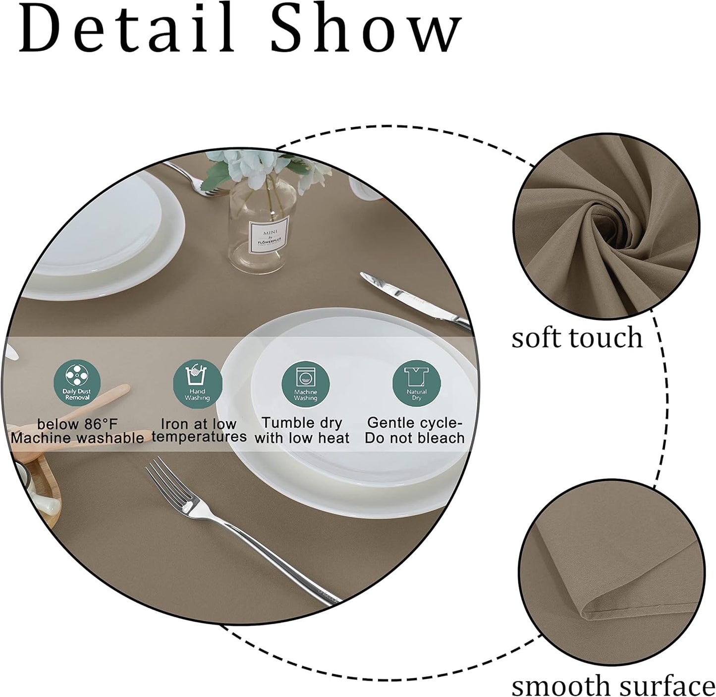 Fitable Rectangle Tablecloth Stain and Wrinkle Resistant Washable Polyester Table Cloth for Buffet Parties and Camping (60x120 inch, Taupe)