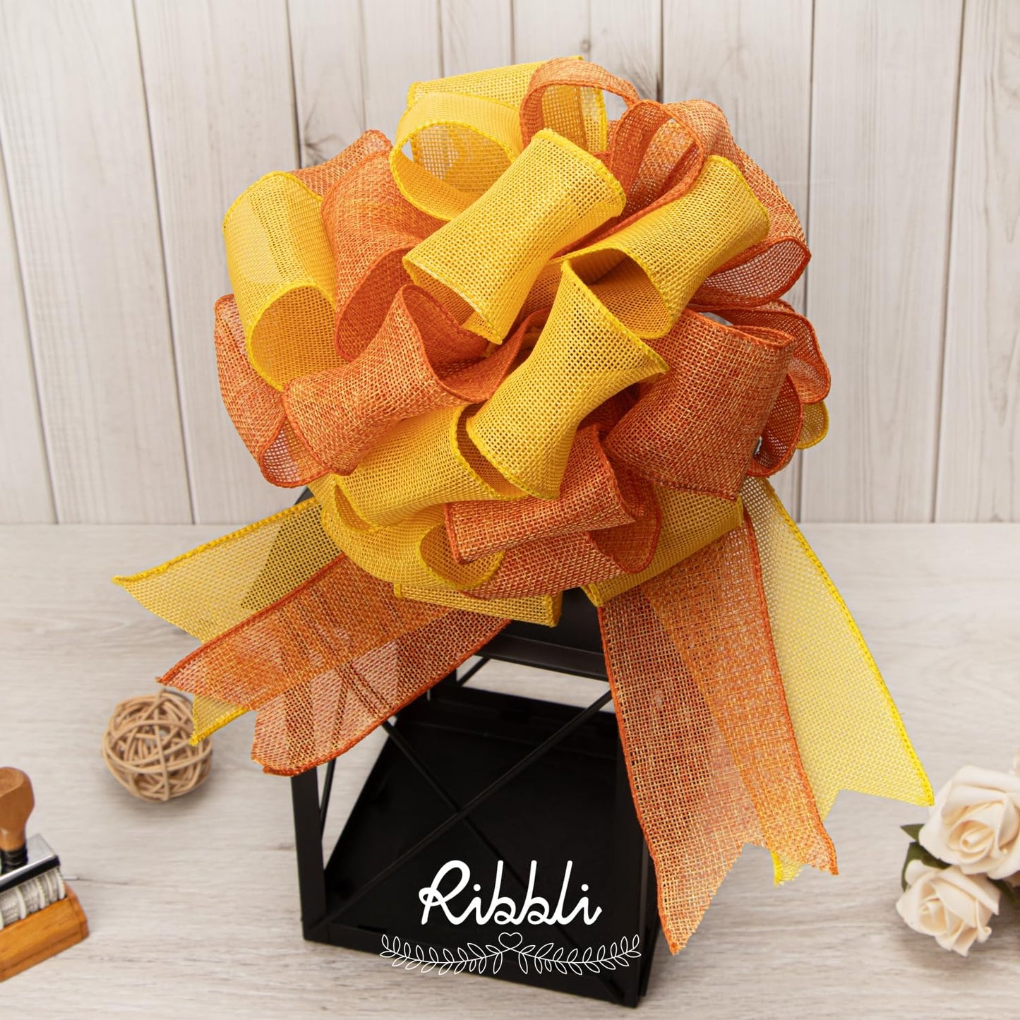 Ribbli Orange Burlap Wired Ribbon, 2-1/2” Inch x Continuous 20 Yard, Wired Edge Ribbon for Wreaths,Big Bows,Tree Decoration,Outdoor Decoration