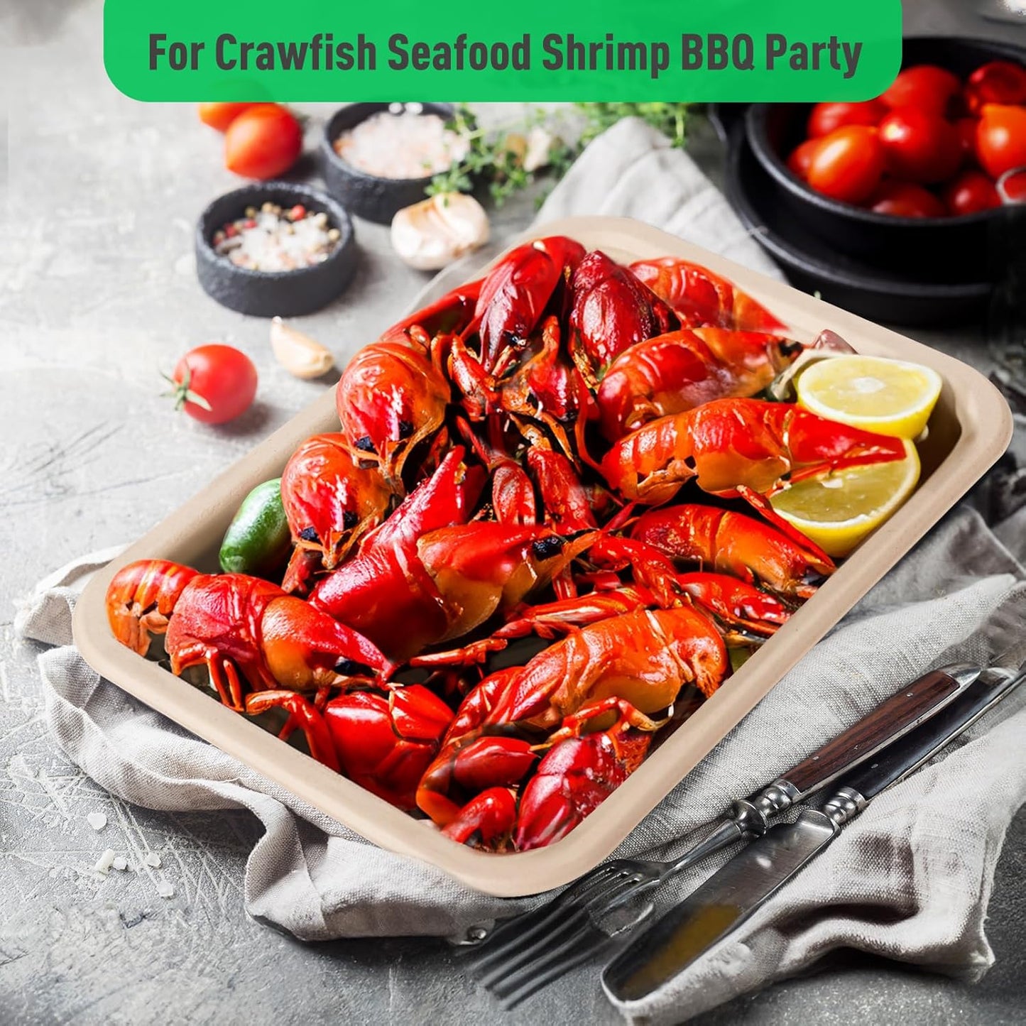 Gezond 100 Pack 14 Inch Disposable Food Trays Eco-Friendly Heavy-Duty Large Paper Plates Compostable Sugarcane Platters for Crawfish, BBQ, Seafood Boil Party Supplies Natural