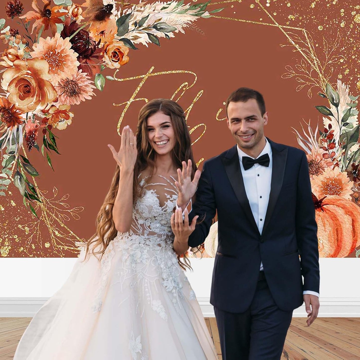 Mocsicka Fall in Love Bridal Shower Backdrop Boho Autumn Leaves Pumpkin Bride Shower Background Terracotta Flower Pampas Grass Wedding Party Banner Decoration (Terracotta, 10x8ft(120''x96''))