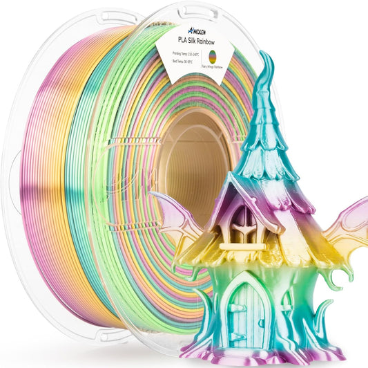 AMOLEN Silk PLA 3D Printer Filament, Shiny Multicolor Rainbow PLA Filament 1.75mm, Gradient Color Change PLA 3D Printing Filament for Most FDM 3D Printer, Yellow Green Blue Pink, 1kg (2.2lbs)