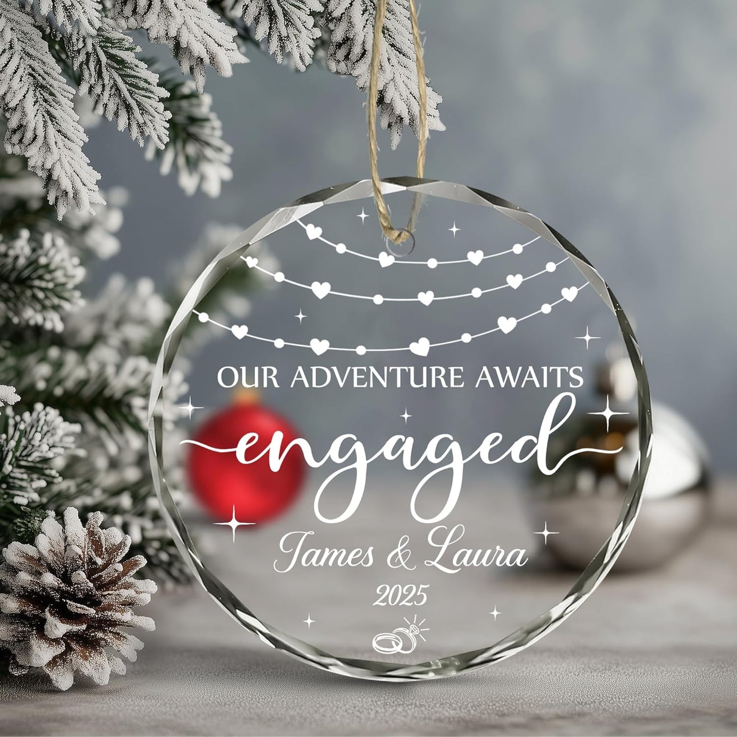 Personalized Engagement Christmas Ornament 2025 - Gifts For Newlywed Couples - Happy Engagement Gifts - Wedding Gift For Newlywed Couple, Bride And Groom