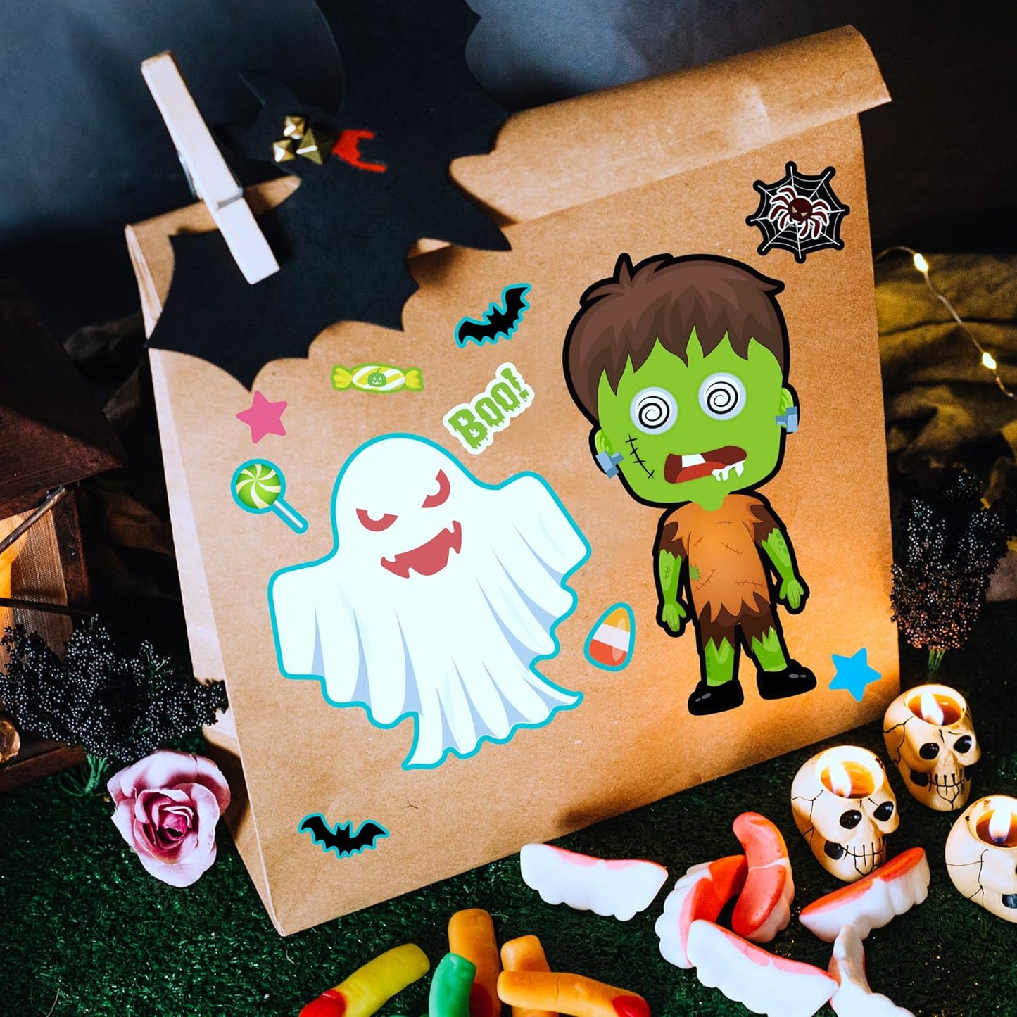 24 Sheets Halloween Stickers, Make Your Own Halloween Stickers for Kids, Halloween Party Favors, Halloween Crafts for Kids Trick or Treat Party Supplies