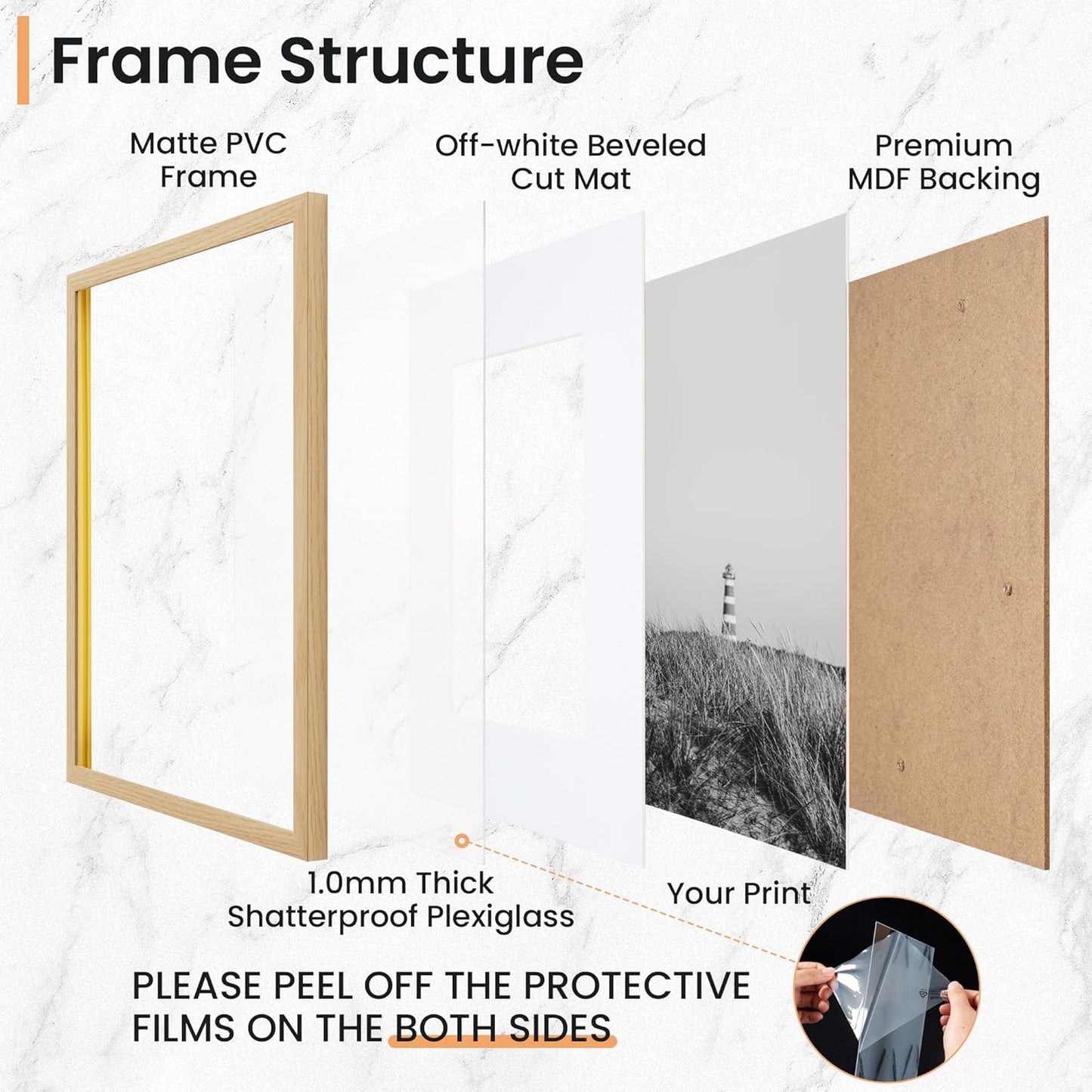 5x7 inch Picture Frame, 5x7 Photo Frames with 4x6 Removable Mat - High Definition Plexiglass - Vertical and Horizontal Display - Wall Hanging Frame - Oak Color, 12 Pack