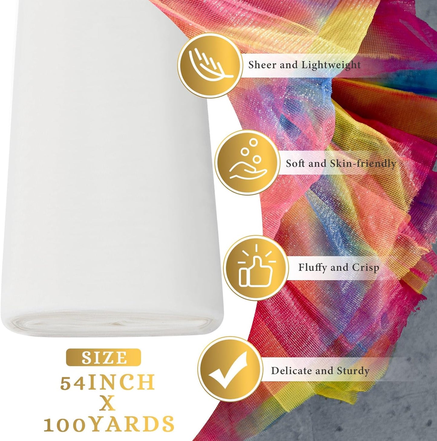 Timgle Tulle Fabric Rolls Bulk 54 Inch by 100 Yards (300 Ft) Tulle Ribbon Netting Fabric Spool Bolt for DIY Crafts Tutu Skirt Christmas Baby Shower Birthday Party Wedding Decorations(White)