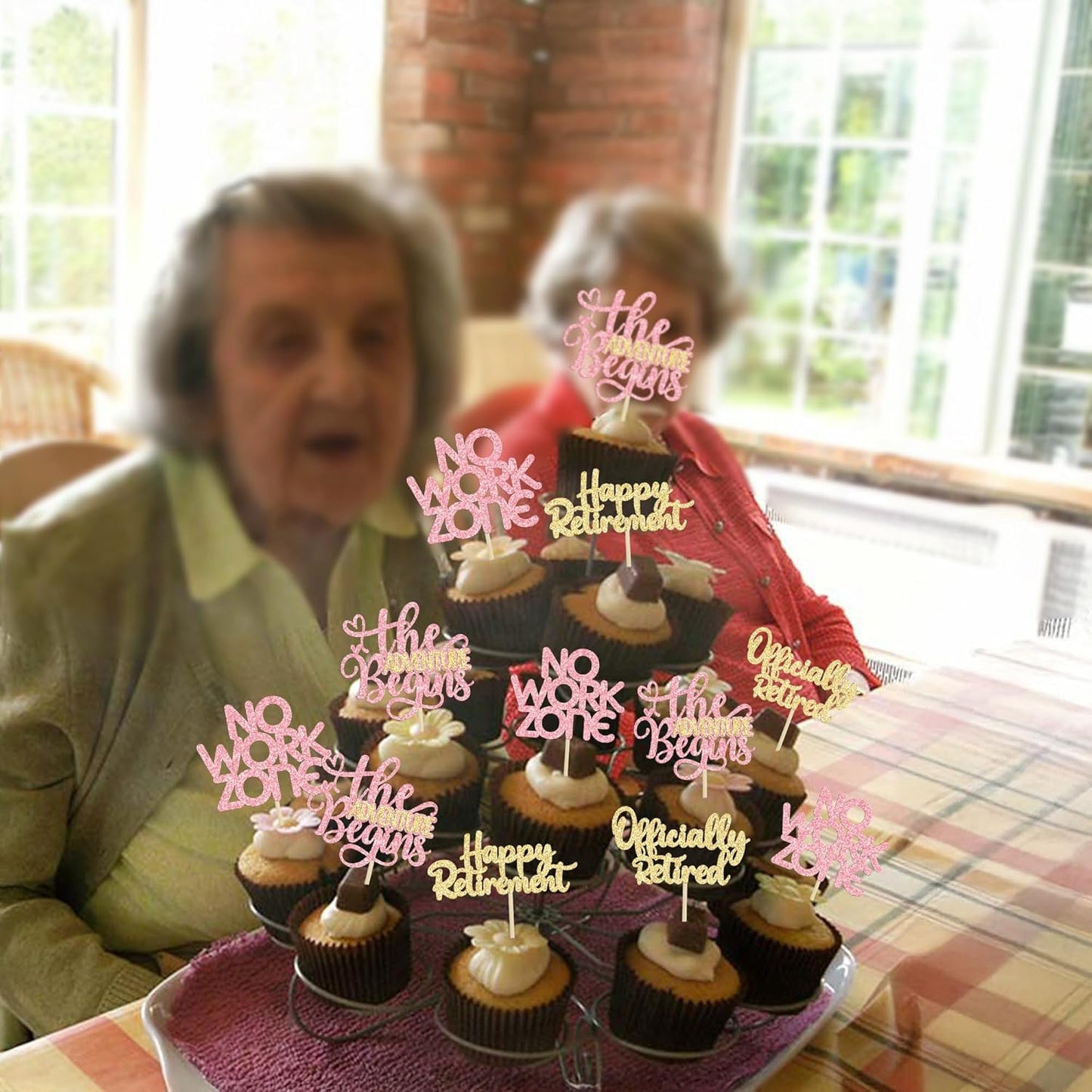 24Pcs Happy Retirement Cupcake Toppers Officially Retired Cake Toppers No Work Zone Adventure Begins Cupcake Picks Retirement Theme Farewell Birthday Party Decorations Supplies PInk Gold