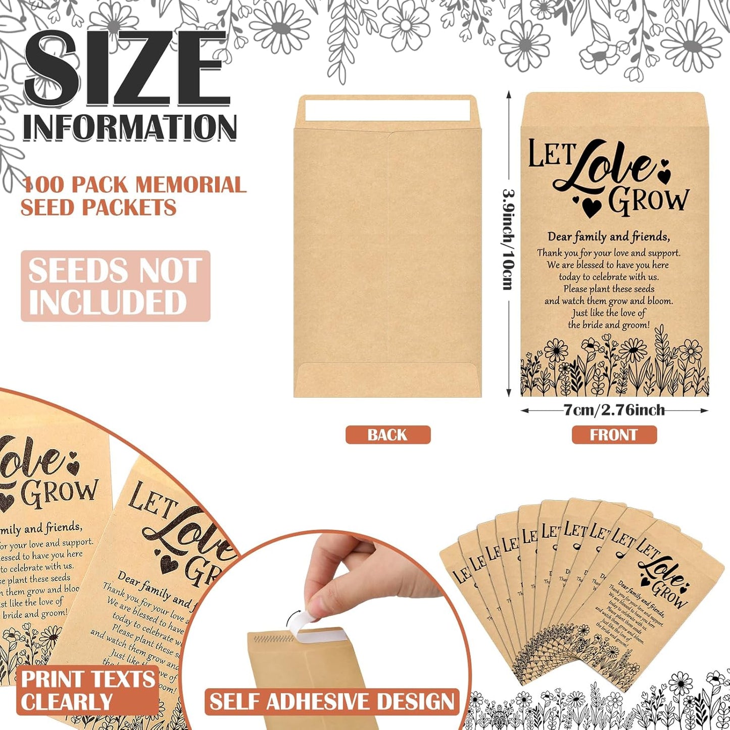 100 Sets Let Love Grow Wedding Favors for Guests Wedding Thank You Gifts Bulk Include Flower Seed Packets Tags and Hemp Ropes Craft Envelops for Bridal Shower Engagement Party Favors