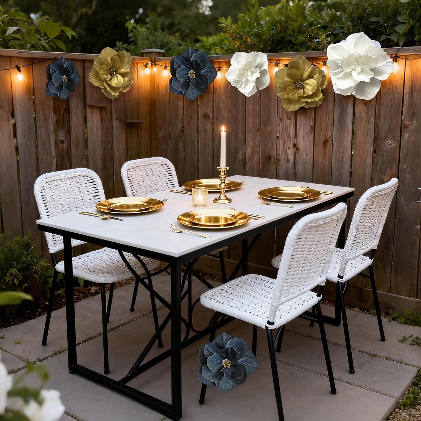 BRT Bearingshui Crepe Paper Flowers Decoration for Wall Total 9 Pcs, Artificial Flowers Backdrop for Wedding Decor Baby Bridal Shower Birthday Party, Gold White Black 3D Wall Flowers Decor