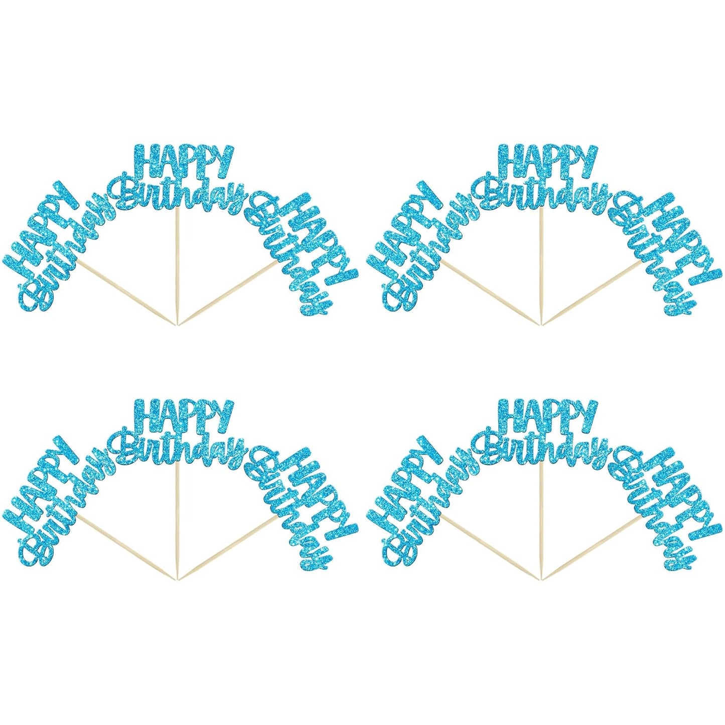 Gyufise Happy Birthday Cupcake Toppers Blue Glitter Birthday Cake Topper Picks Dessert Topper Decoration for Birthday Party Anniversary Celebration Pack of 24