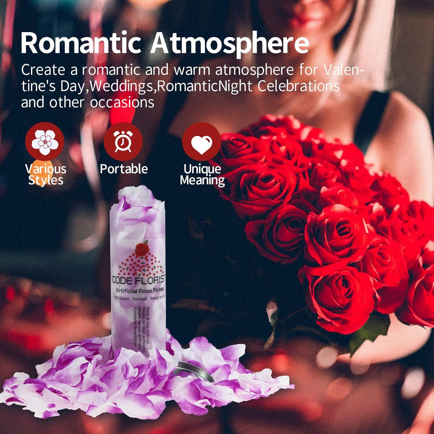 CODE FLORIST 1100 PCS Purple-White Silk Rose Petals for Valentine's Day,Romantic Night,Wedding,Proposal Anniversary Flower Decorations(Separated,Scented)