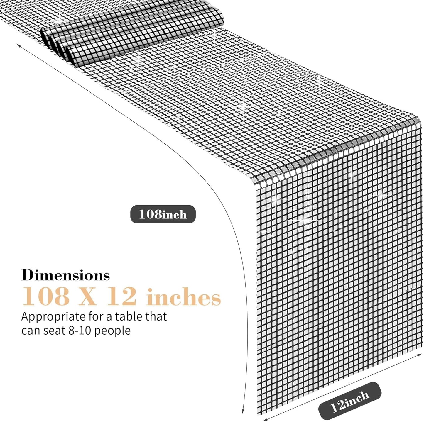 4 Packs Black and Silver Disco Table Runner, 12 x 108 Inches Mirror Glitter Sequin Table Runner Table Decor for 70s 80s Disco Party Birthday Party