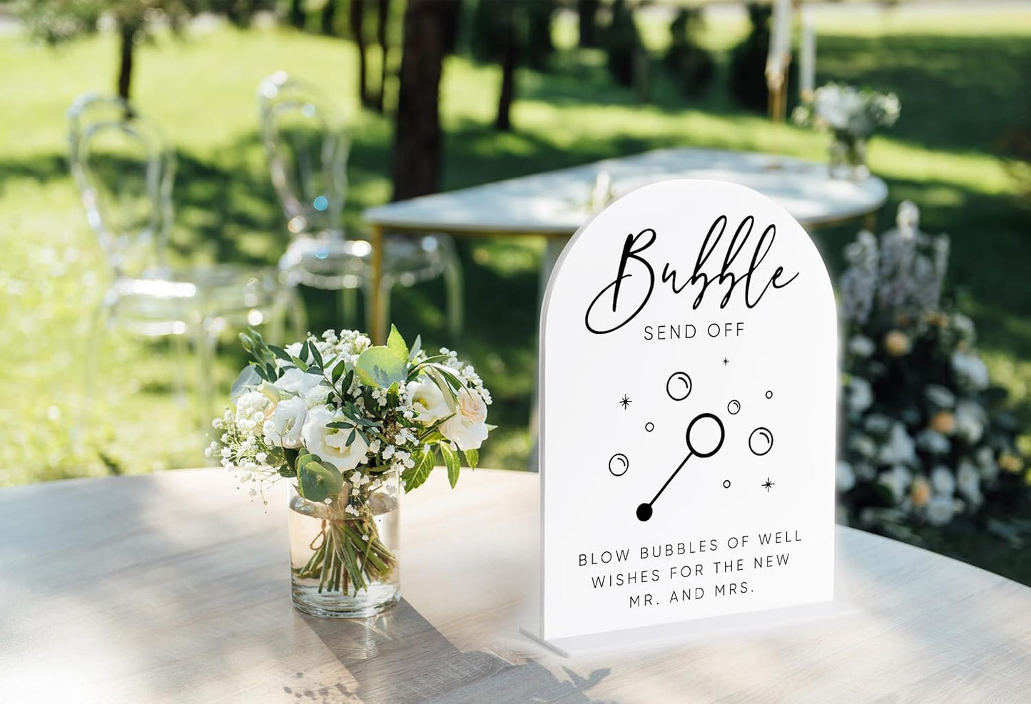 Bubble Send Off Sign for Wedding, White Arch Acrylic Sign, Wedding Reception Decorations, Bridal Shower Decor, Engagement Party Decor, Centerpiece Table Decorations Party for Bride and Groom-20
