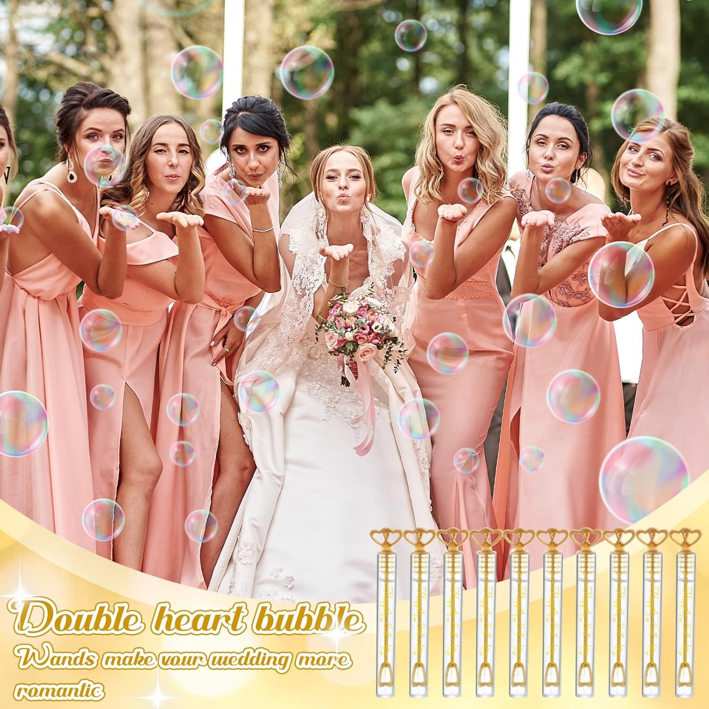 150 Pcs Bubble Wands Bulk for Wedding Party Mini Heart Wand with Bubble Solution for Wedding Bridal Showers Valentine Anniversary Graduation Birthday Supplies(Gold,Happy Ever After)
