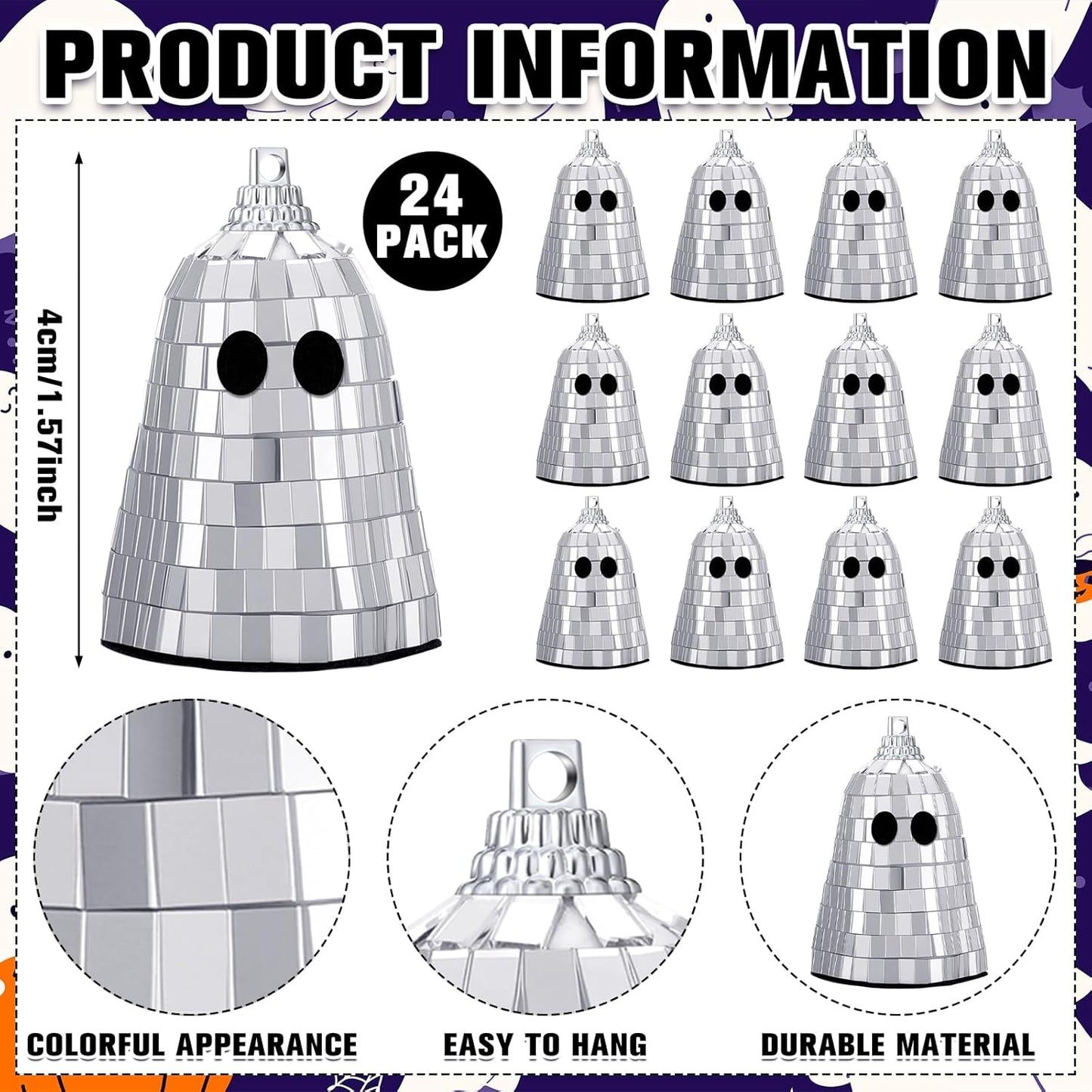 24 Pcs Halloween Disco Ghosts Decor Halloween Ornament Silver Mirror Disco Skeleton Tabletop Centerpiece for Holiday Cosplay Home Props Gift Party Decorations (Sliver)