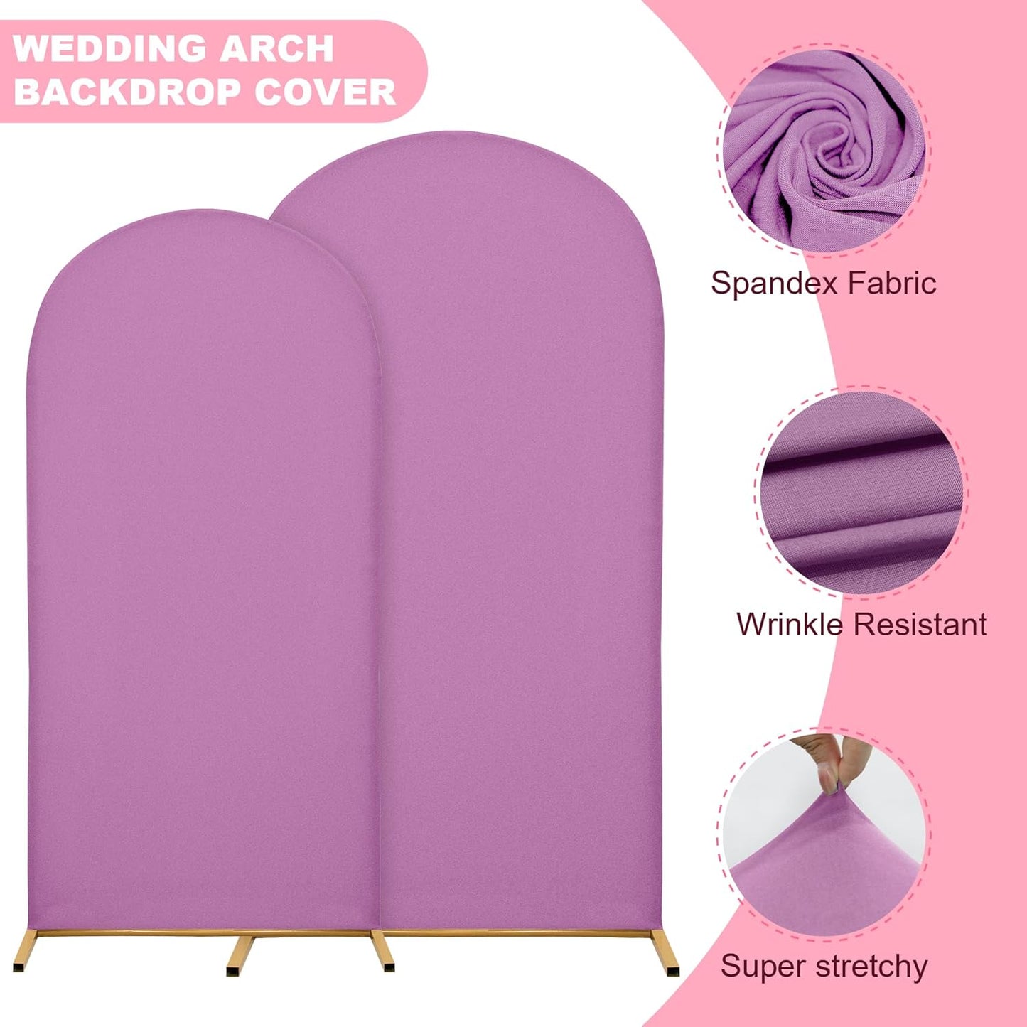 Wedding Arch Covers Arch Backdrop Cover Arch Stand Covers 7.2FT 6FT Set of 2 Arch Cover Spandex Fabric Stretchy Backdrop for Wedding Birthday Party Decoration Baby Shower (Lilac)