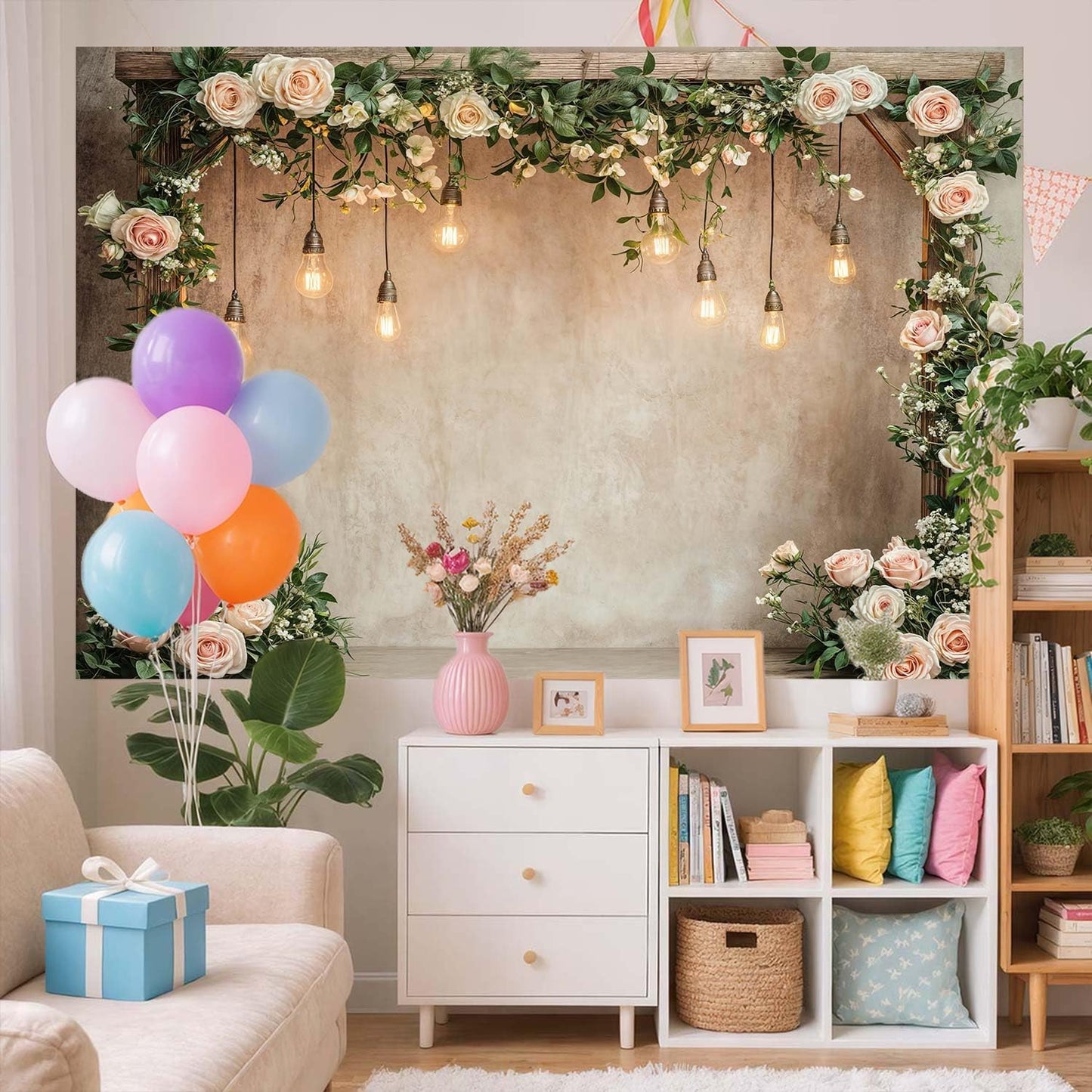 5x4ft Country Wedding Photography Backdrop Floral Rustic Roses Farmhouse Wooden Door Backdrop Pink Flower Birthday Baby Shower Wedding Bridal Party Banner Photo Booth Props Anniversary Background