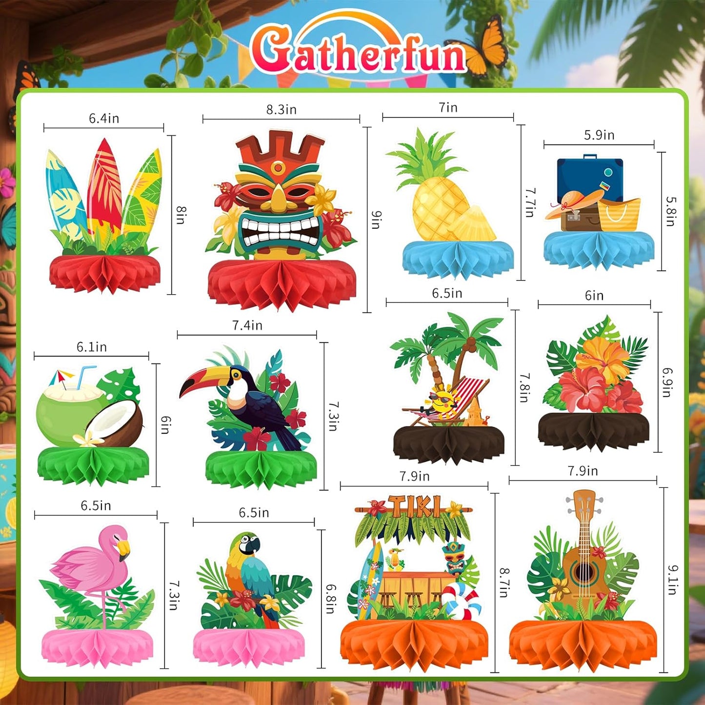 Hawaiian Luau Party Decorations Set: Aloha Theme Table Decoration with Luau Honeycomb Centerpiece for Tiki and Luau Hawaiian Party Supplies