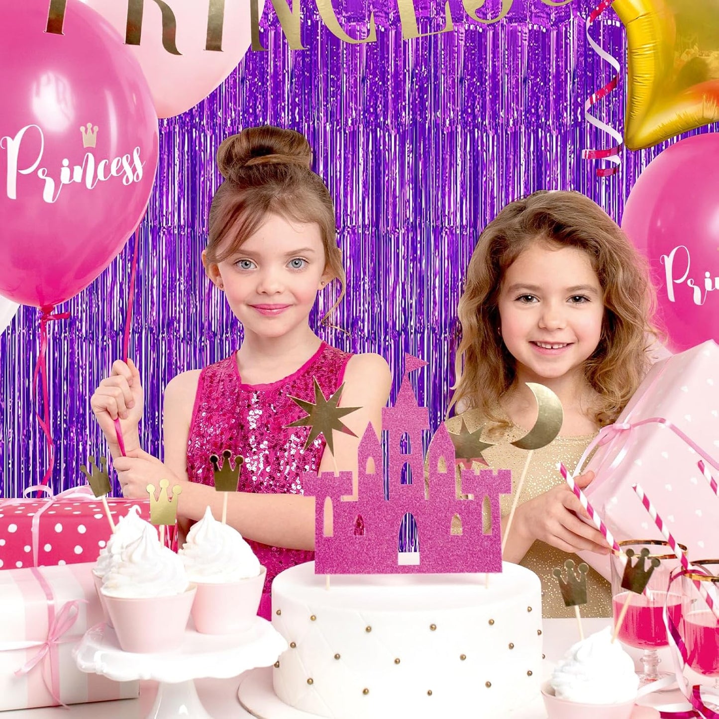 10 Pack Purple Foil Curtain Backdrop 3.2ft x 9.8ft Black Metallic Tinsel Foil Fringe Curtains Streamer Photo Booth Backdrop for Birthday Party Engagement Bachelorette Party Decorations (Purple)