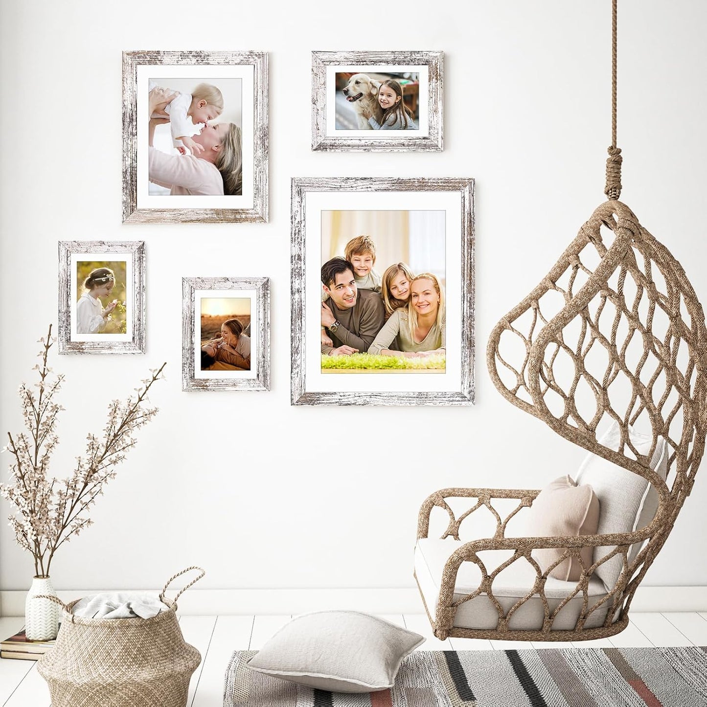 TWING 11x14 Picture Frames Set of 6,Rustic Picture Frames Collage Photo Frame for Wall Hanging,Rustic White,Wave Texture