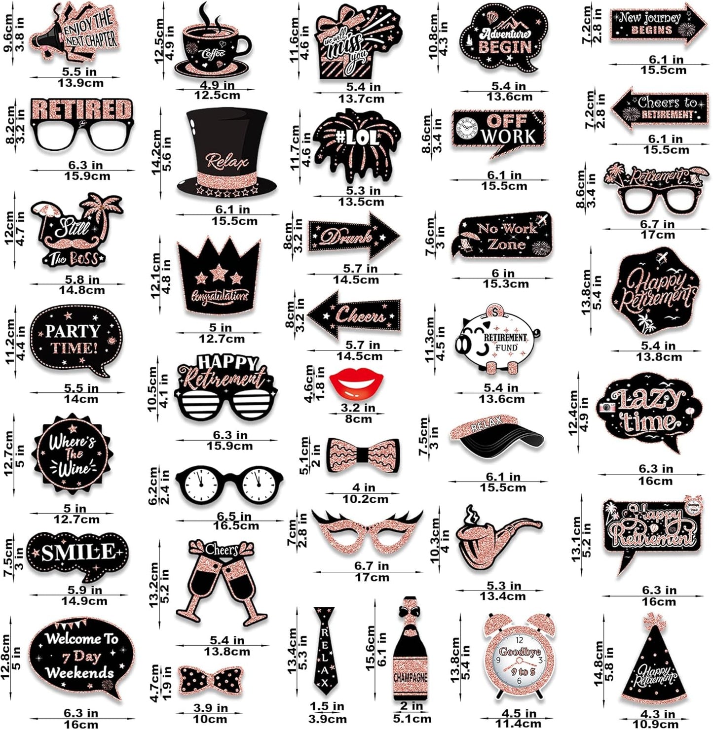 Retirement Party Photo Booth Props Kit - 27pcs Paper Photo Props 1 Frame Glitter Retirement Party Decorations for Retiree Celebration, Farewell Office Party Supplies (Rose Golden and Black)