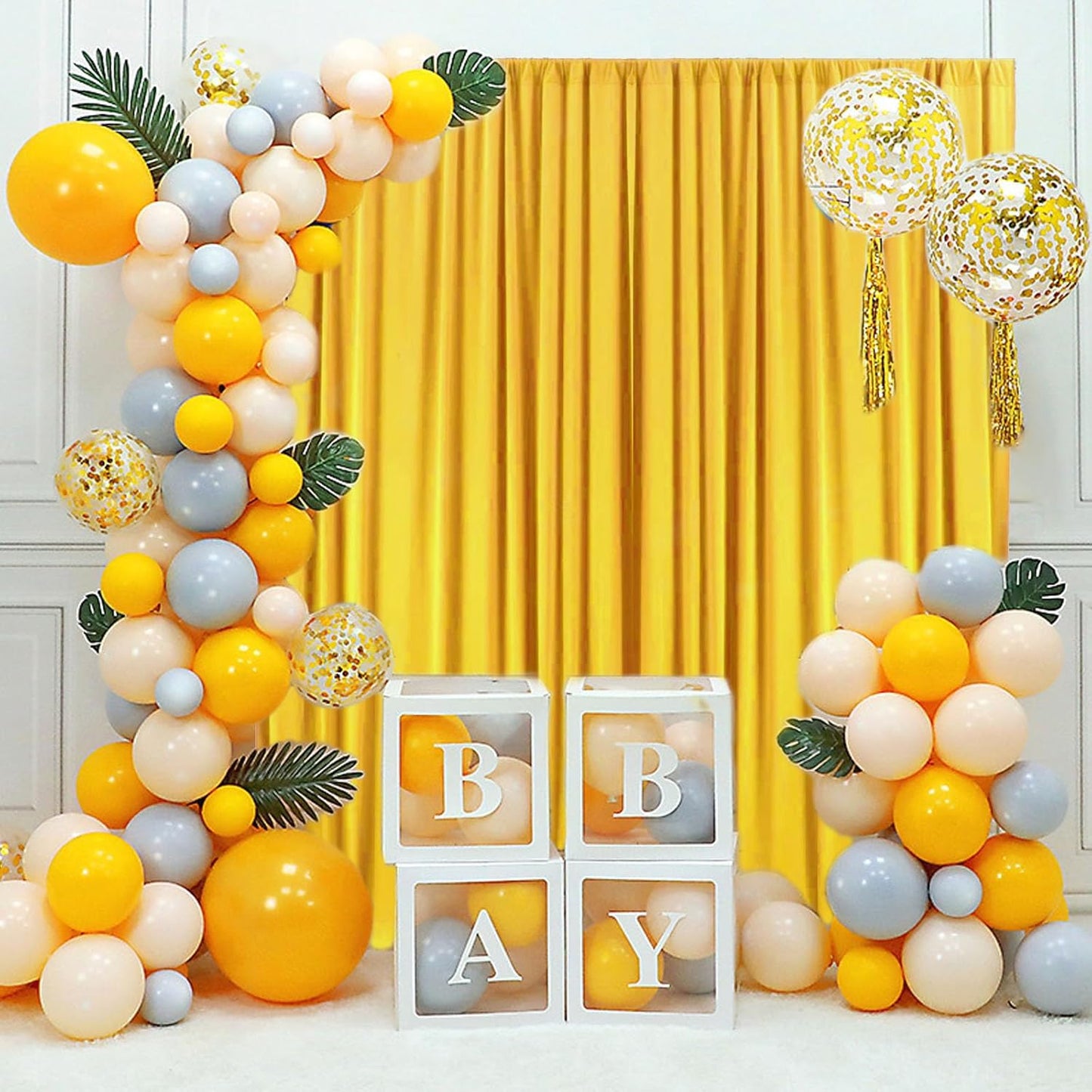2 Panels Yellow Backdrop Curtain, 10 x 7 Feet Background Curtains for Parties, Weddings, Baby Showers, Bachelorette Halloween, Christmas Birthday Party Photoshoot Backdrop Curtains Decorations