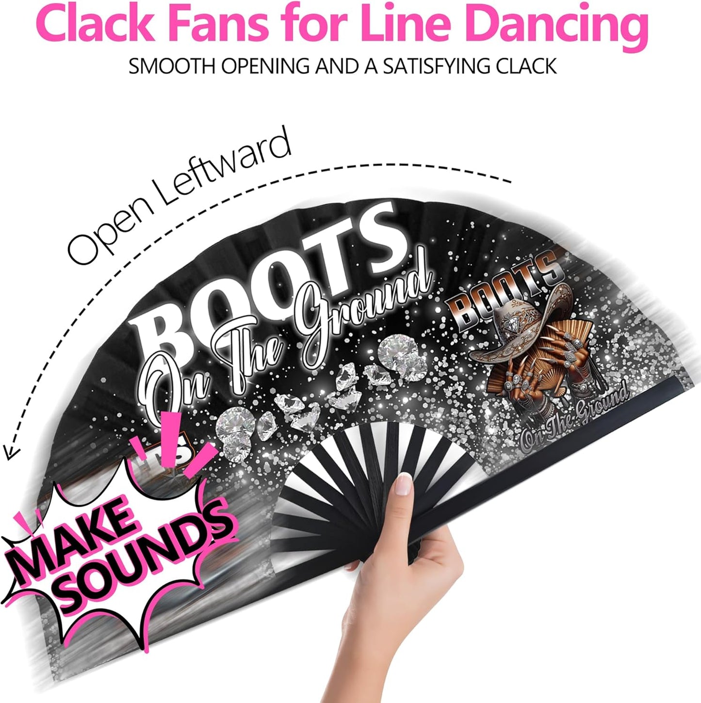 Boots On The Ground Hand Fan,Where Them Fans At Folding Fans,Clapping Clacking Fans For Line Dancing Unique Oriainal Pattern for Party Props Perfect Gifts for Line Dance Lover (Style 1)