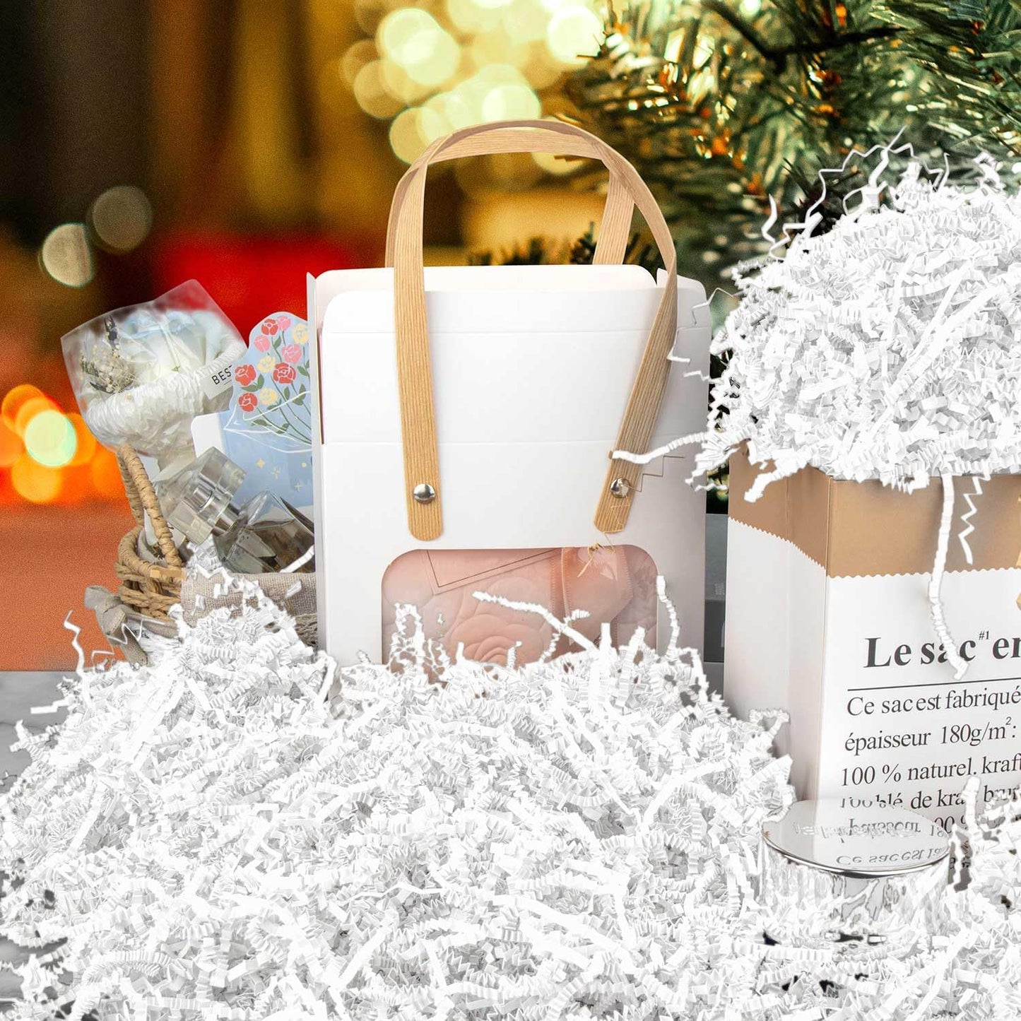 8.5oz Crinkle Paper Filler, Gift Baskets Gift Boxes Crafts Shredded Cut Paper Packaging Decorative Stuffing & Cushioning Confetti for Easter Birthday Wedding Party Favor White