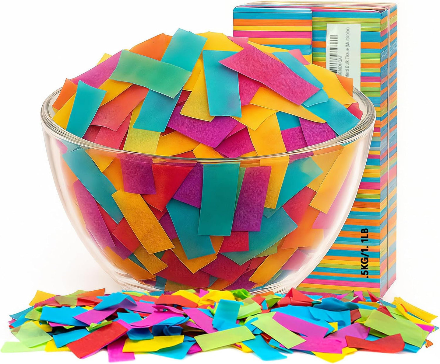 Multicolor Biodegradable Confetti - Rectangular Fluttering Tissue Paper Confetti for Cannon and Launcher use - Best for Gender Reveal, Birthday, Wedding, and Parties - 1 lb, 16 oz