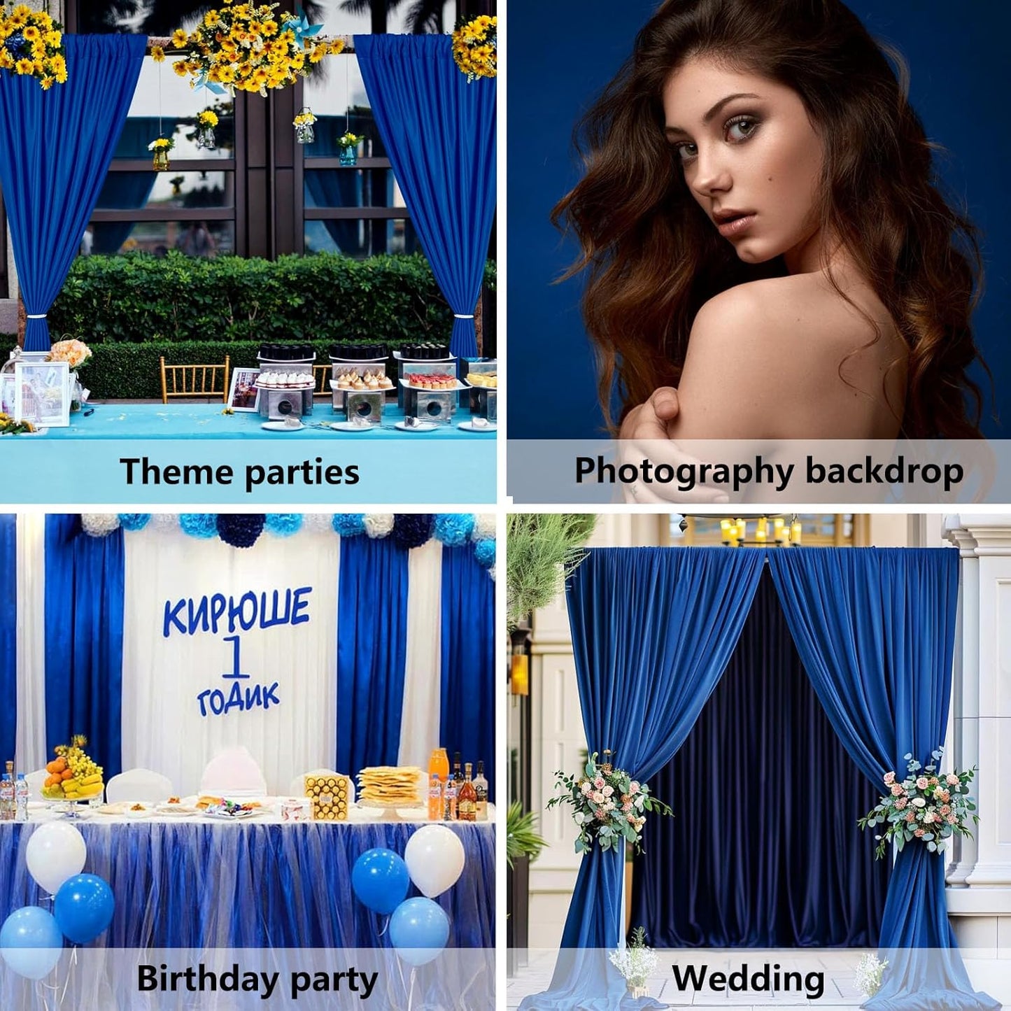 10 x 7 Feet Royal Blue Backdrop Curtain for Partie, Background Curtains for Photoshoot, Birthday, Wedding, Halloween, Thanksgiving, Christmas, New Year Party Decorations 5Ft x 7Ft, 2 Panels