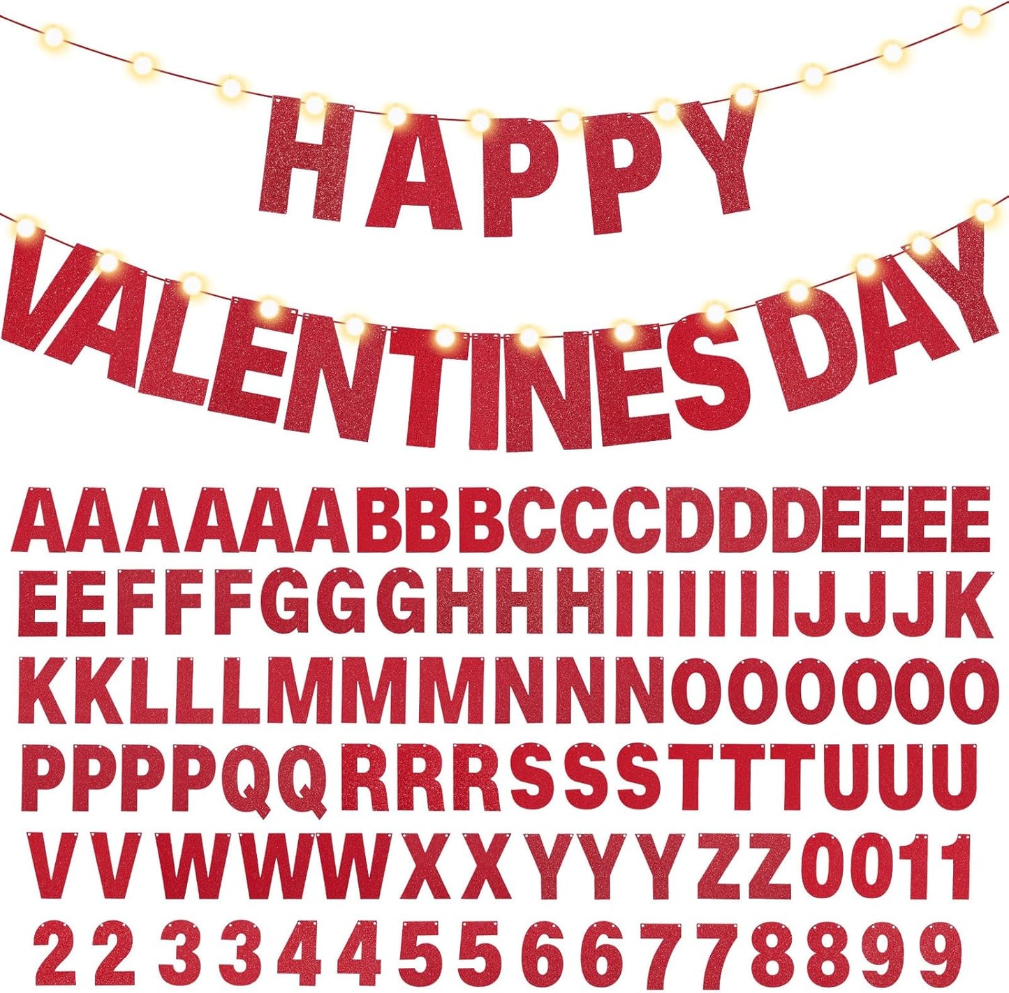 TaoBary 112 Pcs DIY Letter Kit Glitter Customizable Banner Letters Include 107 Letters and Numbers 3 Rope and 2 Needles for Birthday Halloween Christmas Wedding Valentine Party Decor(Red)
