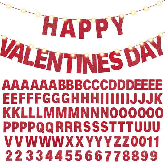 TaoBary 112 Pcs DIY Letter Kit Glitter Customizable Banner Letters Include 107 Letters and Numbers 3 Rope and 2 Needles for Birthday Halloween Christmas Wedding Valentine Party Decor(Red)