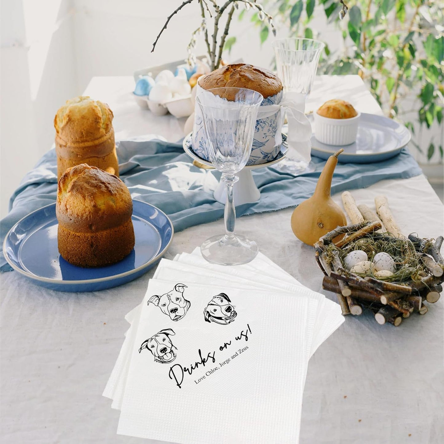 Luxury Customized Illustrated Dog Wedding Napkins, Personalized Photo Napkins for Dog, Custom Wedding Cocktail, Bridal Shower, Engagement Party