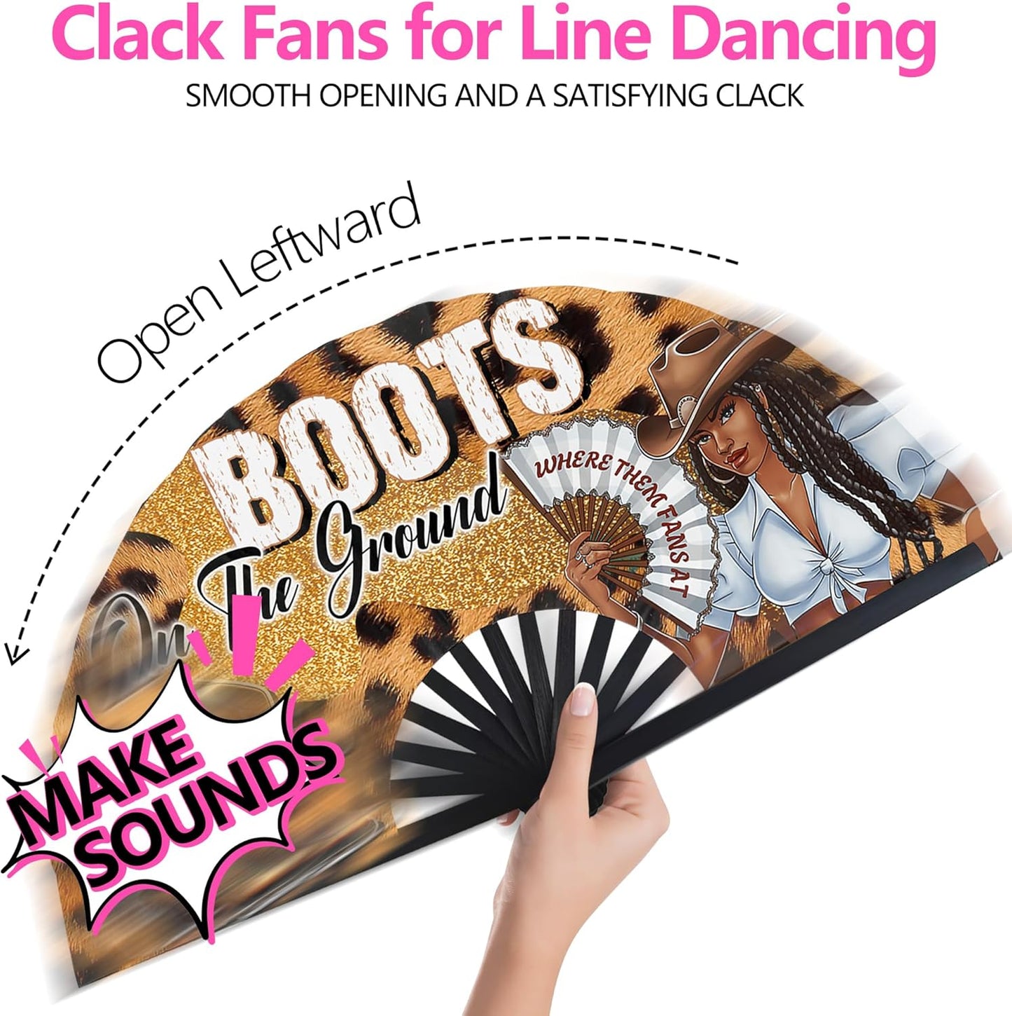 Boots On The Ground Hand Fan,Where Them Fans At Folding Fans,Clapping Clacking Fans For Line Dancing Unique Oriainal Pattern for Party Props Perfect Gifts for Line Dance Lover (Style 5)