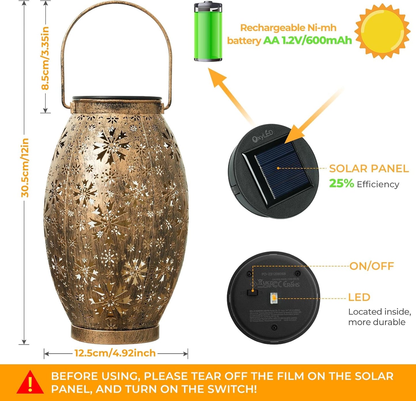 Solar Lanterns Outdoor Waterproof - 2 Pack Hanging Solar Lights Outdoor, Halloween Decorative Retro Metal Lanterns with Handles for Yard, Patio, Tabletop, Pathway, Gardening Gifts for Women Men