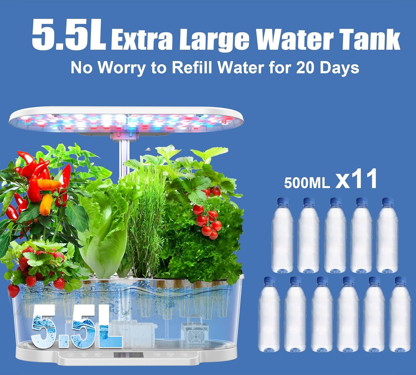 Hydroponics Growing System Kit APP Controlled, Indoor Herb Garden Hydroponic 15 Pods 36W Grow Light, Smart Indoor Garden, Height Adjustable to 30", Water Shortage Alarm, Quiet Pump, Auto Timer, White